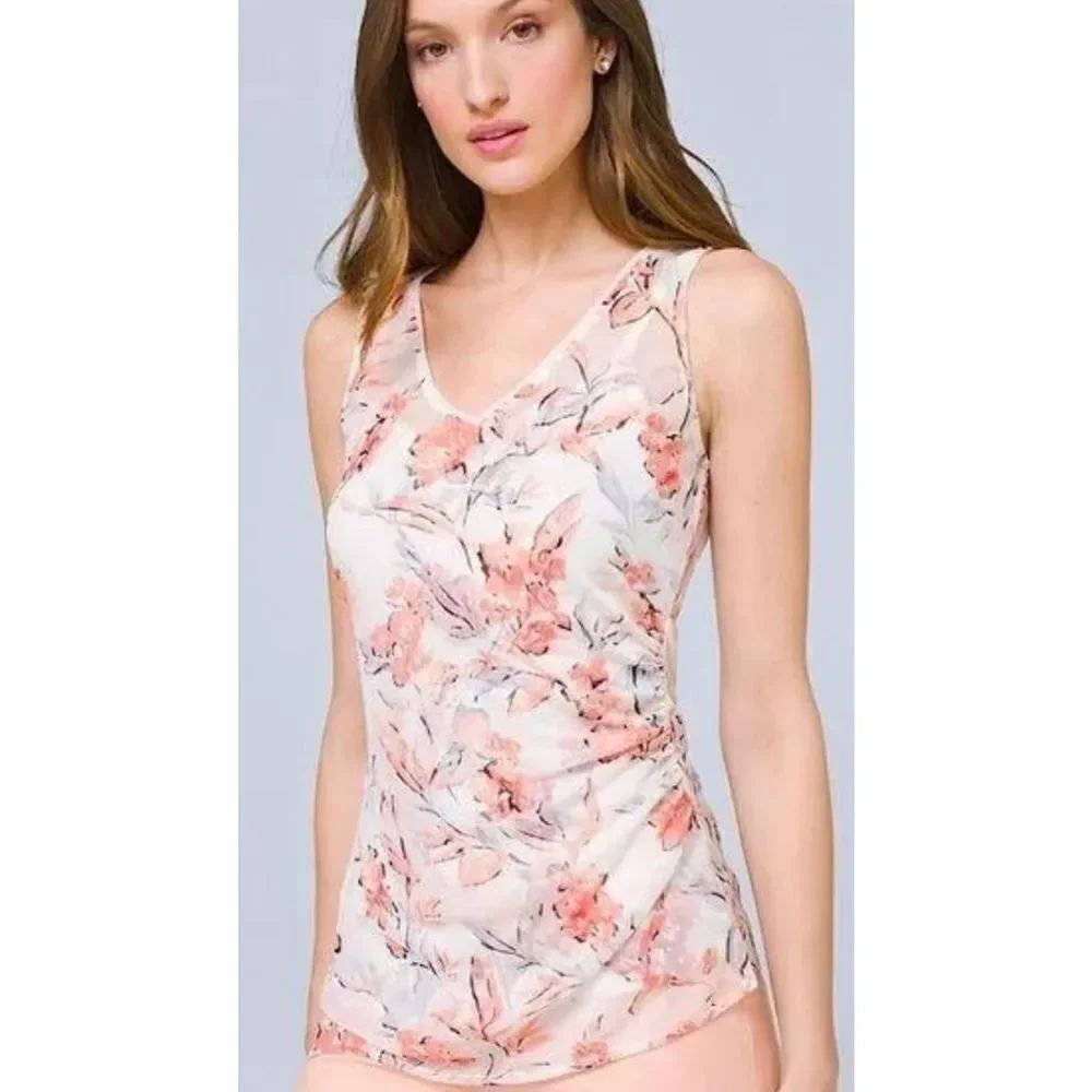 White House Black Market floral sheer tank top